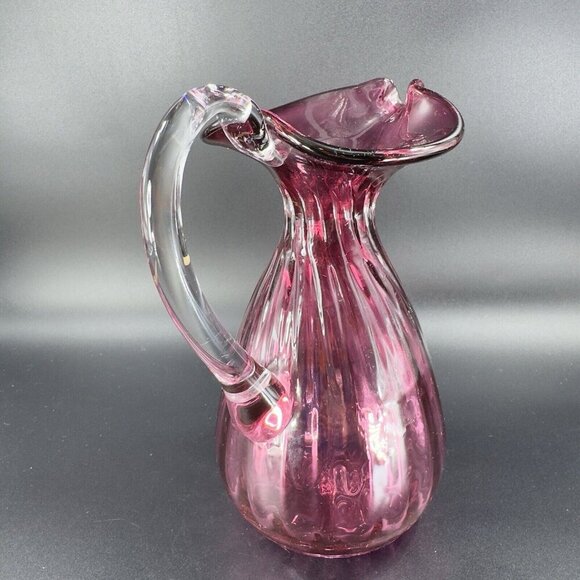 Vintage Rossi Glass Cranberry Pitcher Carafe Hand Blown Canadian Glass VTG - Picture 13 of 16